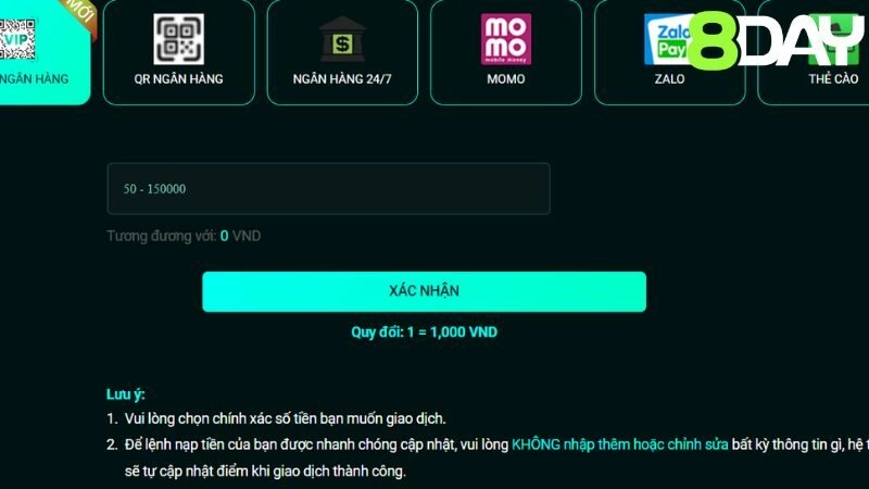 Hướng dẫn rút tiền 8day trong vòng 1 phút